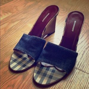 Burberry Nova Check Denim Wedge Shoes